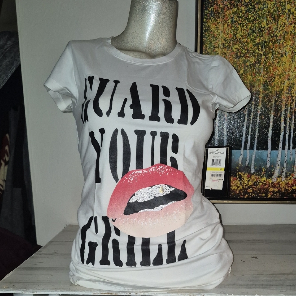 Rocawear White Tee with Pink Graphic Guard Your Grill Circa 1999